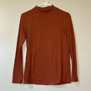 XS Mock neck Ribbed Knit Top Long Sleeve Burgundy Preppy Layering Fall Basic‎